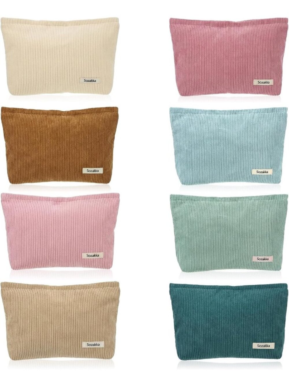 8-Pack Velvet Travel Cosmetic Bags, Large 10"x7" Corduroy Makeup Organizers